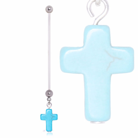 BioFlex Pregnancy Gemmed Navel Ring with Turquoise Cross Dangle-WildKlass Jewelry