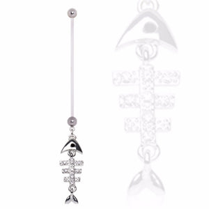 BioFlex Pregnancy Navel Ring with Gemmed Fish Bone Dangle-WildKlass Jewelry