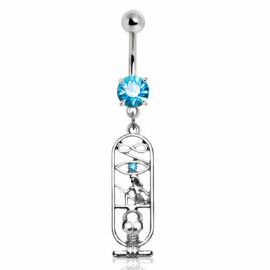 316L Stainless Steel Navel Ring with Modern Egyptian Hieroglyphics Dangle-WildKlass Jewelry