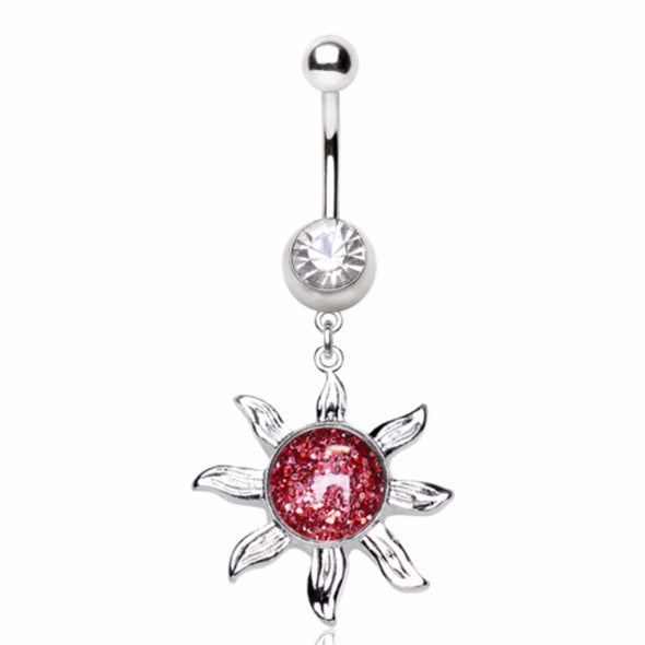 316L Stainless Steel Belly Ring with Glitter Sol Sunburst Dangle-WildKlass Jewelry