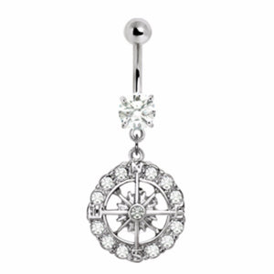316L Stainless Steel Nautical Compass Dangle Navel Ring-WildKlass Jewelry