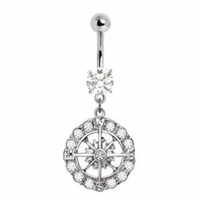 316L Stainless Steel Nautical Compass Dangle Navel Ring-WildKlass Jewelry