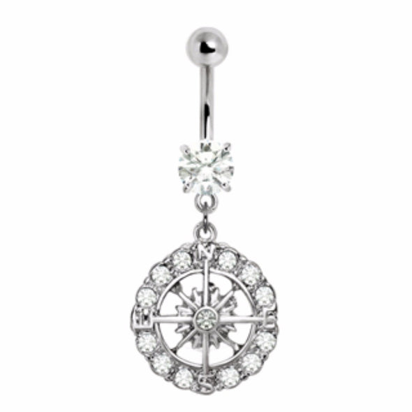 316L Stainless Steel Nautical Compass Dangle Navel Ring-WildKlass Jewelry