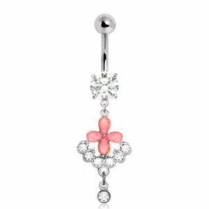 316L Stainless Steel Pink Flower Chandelier Navel Ring-WildKlass Jewelry