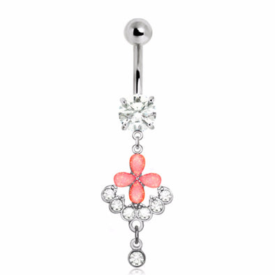 316L Stainless Steel Pink Flower Chandelier Navel Ring-WildKlass Jewelry