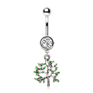 316L Stainless Steel Green Tree of Life Dangle WildKlass Navel Ring-WildKlass Jewelry