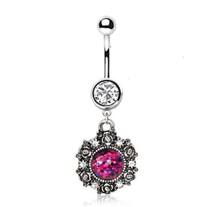 316L Stainless Steel Victorian Style Pendant Dangle WildKlass Navel Ring-WildKlass Jewelry