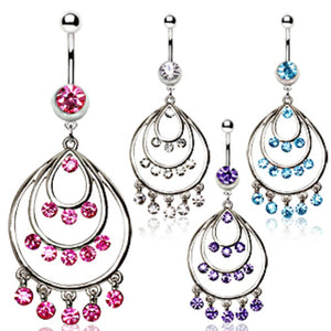 316L Surgical Steel Navel Ring with Chandelier-WildKlass Jewelry