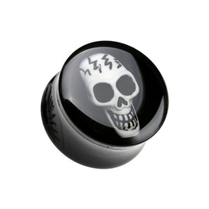 Electro 3D Skull Resin Inlay Double Flared Ear Gauge Plug-WildKlass Jewelry
