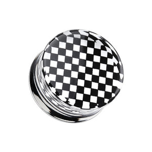 Classic Checker Inlay Double Flared Ear Gauge Plug-WildKlass Jewelry