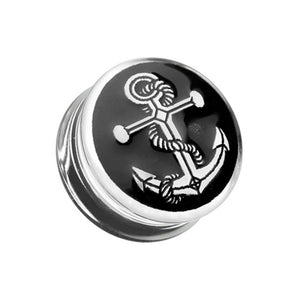 Anchor Enamel Embossed Double Flared Ear Gauge Plug-WildKlass Jewelry