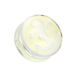 Glow in the Dark Anchor Enamel Embossed Double Flared Ear Gauge Plug-WildKlass Jewelry