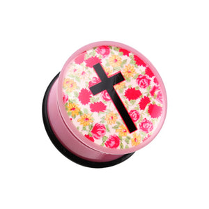 Floral Cosmic Cross Single Flared Ear Gauge Plug-WildKlass Jewelry