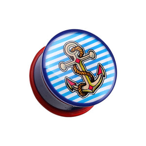 Marine Blue Anchor Dock Single Flared Ear Gauge Plug-WildKlass Jewelry
