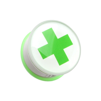Green Cross Toxic Emergency Single Flared Ear Gauge Plug-WildKlass Jewelry