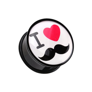 I Heart Mustache' Single Flared Ear Gauge Plug-WildKlass Jewelry