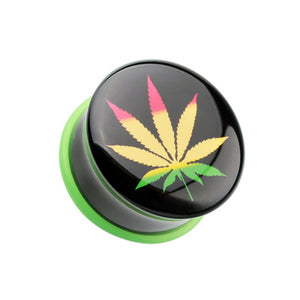 Rasta Cannibis Single Flared Ear Gauge Plug-WildKlass Jewelry