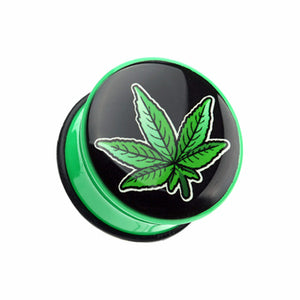 Cannibis Weed Single Flared Ear Gauge Plug-WildKlass Jewelry