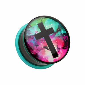 Galaxy Cross Single Flared Ear Gauge Plug-WildKlass Jewelry