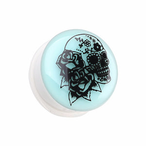 Glow in the Dark Rose Sugar Skull Single Flared Ear Gauge Plug-WildKlass Jewelry