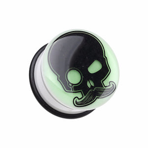 Glow in the Dark Skull Mustache Single Flared Ear Gauge Plug-WildKlass Jewelry
