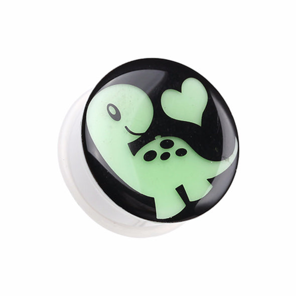 Glow in the Dark Adorable Dino Heart Single Flared Ear Gauge Plug-WildKlass Jewelry