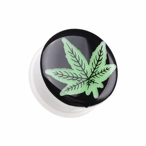 Glow in the Dark Cannabis Leaf Single Flared Ear Gauge Plug-WildKlass Jewelry