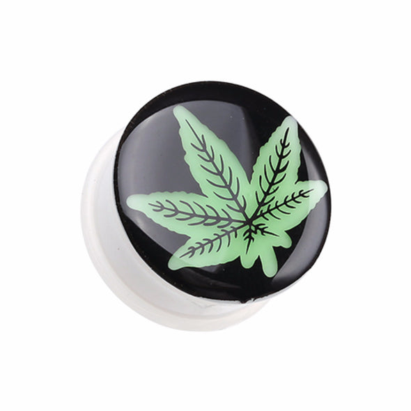 Glow in the Dark Cannabis Leaf Single Flared Ear Gauge Plug-WildKlass Jewelry