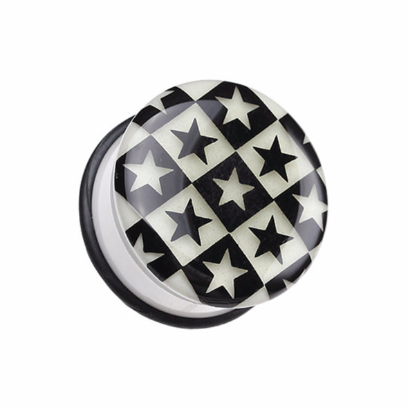Glow in the Dark Checkered Stars Single Flared Ear Gauge Plug-WildKlass Jewelry