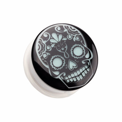 Glow in the Dark Sugar Skull Single Flared Ear Gauge Plug-WildKlass Jewelry