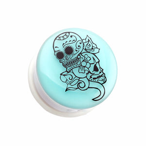 Glow in the Dark Floral Sugar Skull Single Flared Ear Gauge Plug-WildKlass Jewelry