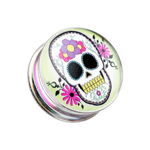 Sugar Skull Clear UV Double Flared Ear Gauge Plug-WildKlass Jewelry
