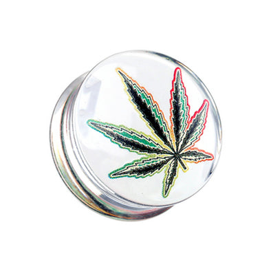 Cannabis Leaf Clear UV Double Flared Ear Gauge Plug-WildKlass Jewelry