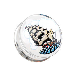 Sailing Ship Clear UV Double Flared Ear Gauge Plug-WildKlass Jewelry