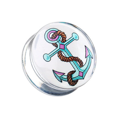 Classic Anchor Clear UV Double Flared Ear Gauge Plug-WildKlass Jewelry