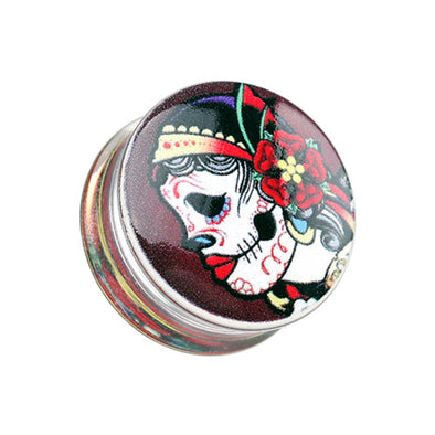 Gypsy Sugar Skull Clear UV UV Double Flared Ear Gauge Plug-WildKlass Jewelry