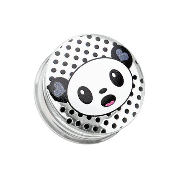 Adorable Baby Panda Clear UV Double Flared Ear Gauge Plug-WildKlass Jewelry