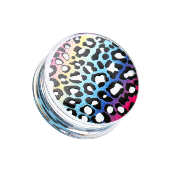 Rainbow Gradient Leopard Clear UV Double Flared Ear Gauge Plug-WildKlass Jewelry