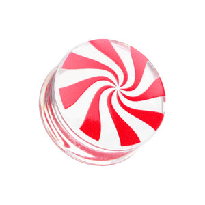 Peppermint Candy Swirl Clear UV Double Flared Ear Gauge Plug-WildKlass Jewelry