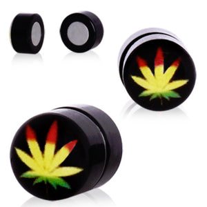 Rasta Pot Leaf Magnetic Fake Plugs-WildKlass Jewelry