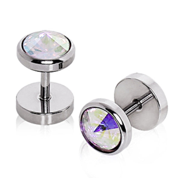 316L Surgical Steel Faceted CZ Fake Plug-WildKlass Jewelry