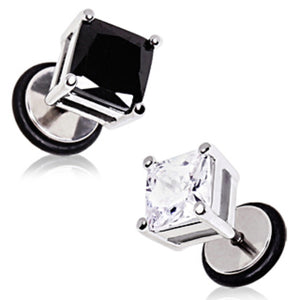 316L Surgical Steel Square Shape CZ Stone Fake Plugs-WildKlass Jewelry
