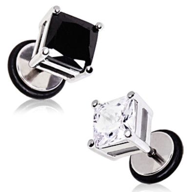316L Surgical Steel Square Shape CZ Stone Fake Plugs-WildKlass Jewelry