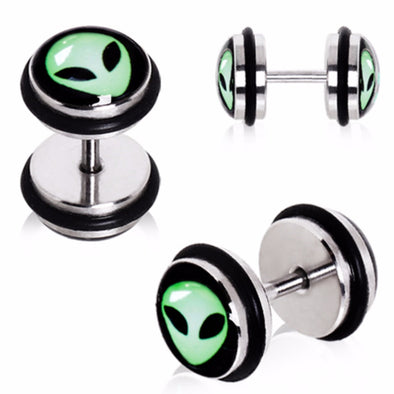316L Stainless Steel Green Alien Fake Plugs-WildKlass Jewelry