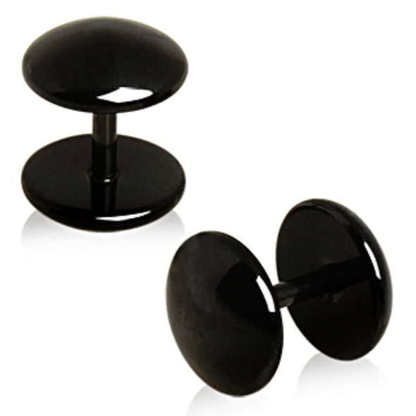 Black PVD Plated Convex Disc Fake Plug-WildKlass Jewelry
