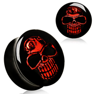 UV Saddle Plug with Red 3D Skull-WildKlass Jewelry