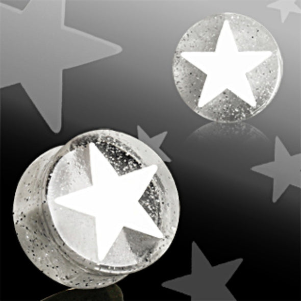 White UV Acrylic 3D Star Double Flare Glitter Plug-WildKlass Jewelry