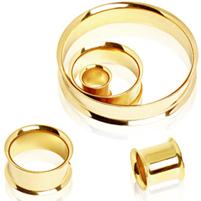 Gold Plated Flesh Tunnel Plug with Double Flares-WildKlass Jewelry
