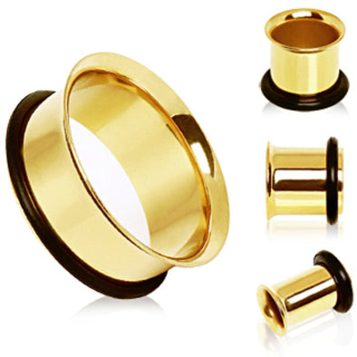 Gold Plated Single Flare Tunnel Plug with O-Ring-WildKlass Jewelry