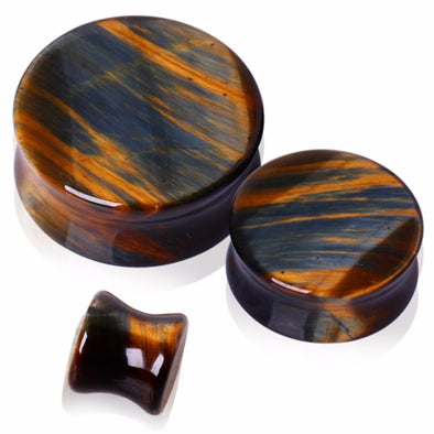 Natural Blue Tiger Eye Stone Saddle Plug-WildKlass Jewelry